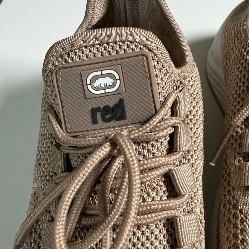 Neutral Knit Lace-Up Sneakers in Taupe